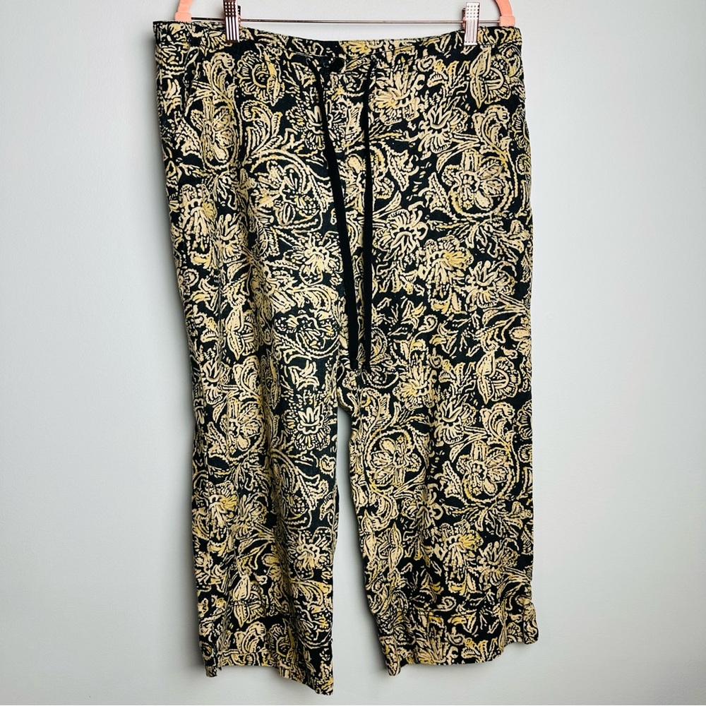 CAbi Black and yellow Linen Cropped wide leg Pants